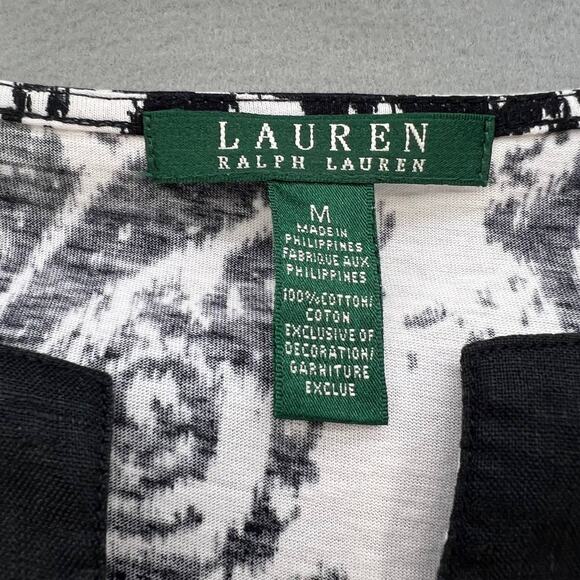 Ralph Lauren Tunic Top Women's Size M Black And White Ikat Pattern 3/4 Sleeve - Picture 3 of 9